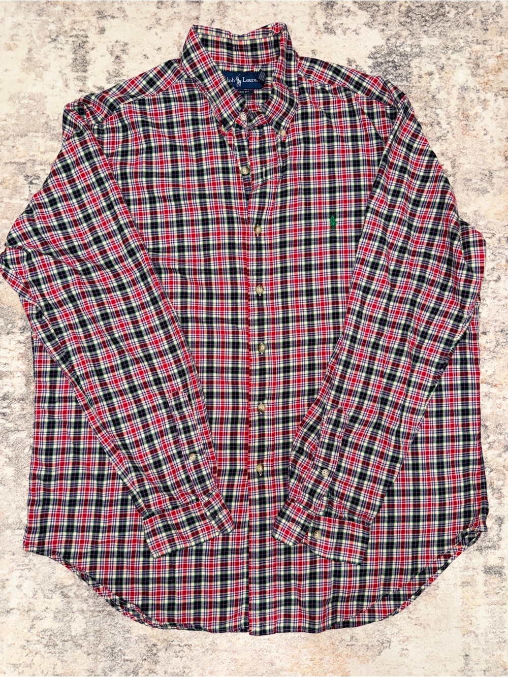 Polo by Ralph Lauren Red, Green & White Plaid Button-Down Shirt
